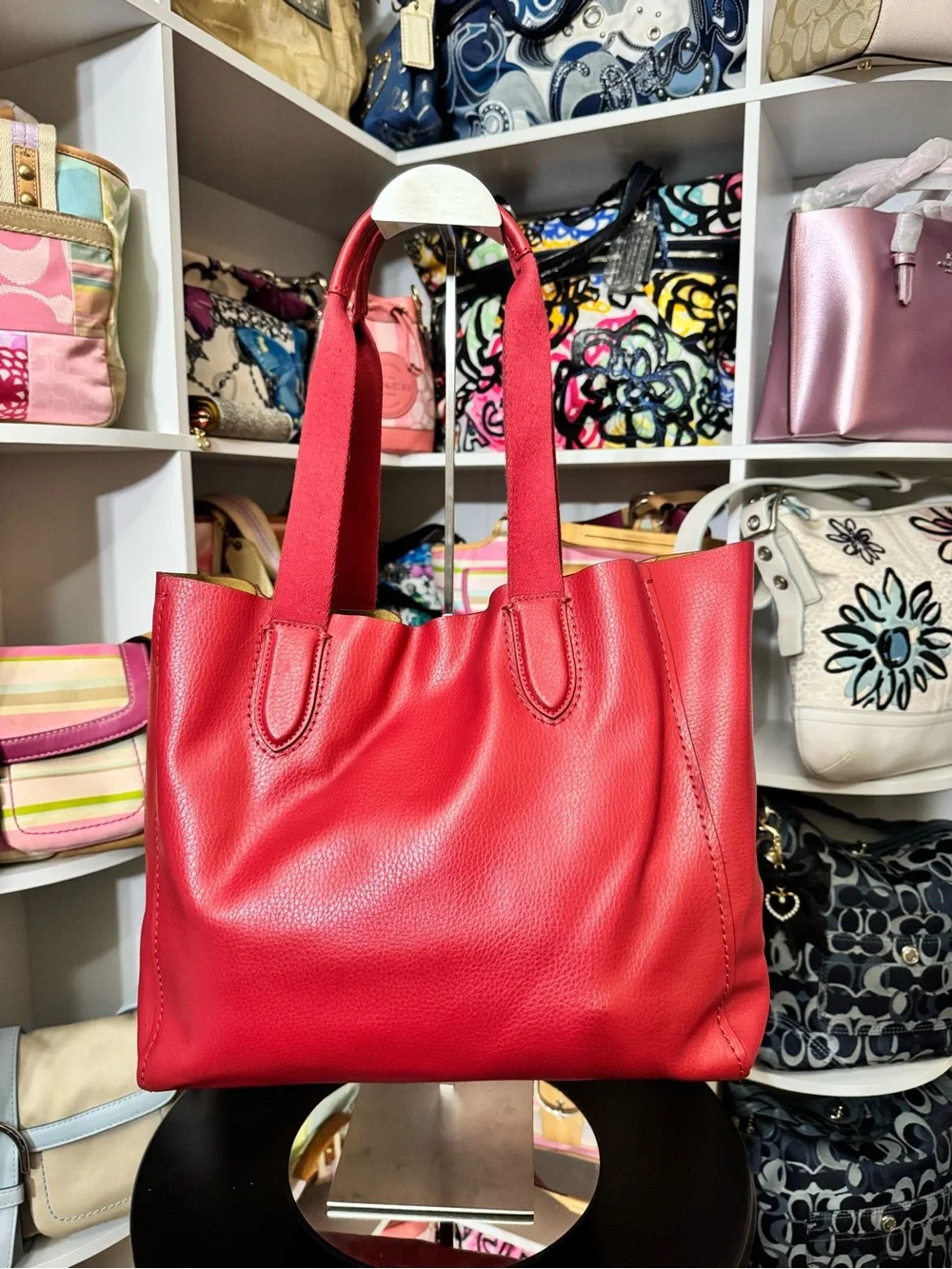 Coach Red Derby Leather Tote Bag - Picture 6 of 11